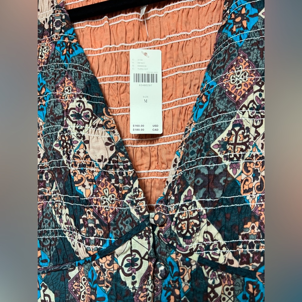 Anthropologie Blue & Brown Patterned Midi Dress - Picture 5 of 13